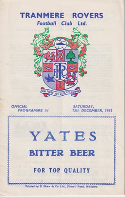Tranmere Rovers v Lincoln City Match Programme 1962-12-15